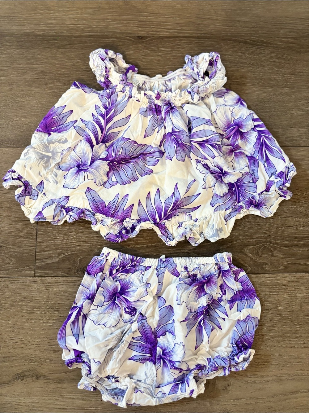 Toddler Floral Two-Piece Set in White & Purple